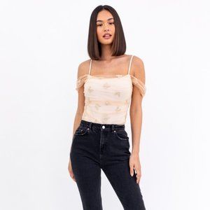 BUTTERFLY EMBROIDERED MESH BODYSUIT